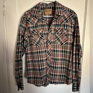 Wrangler plaid shirt with pearl snaps, l